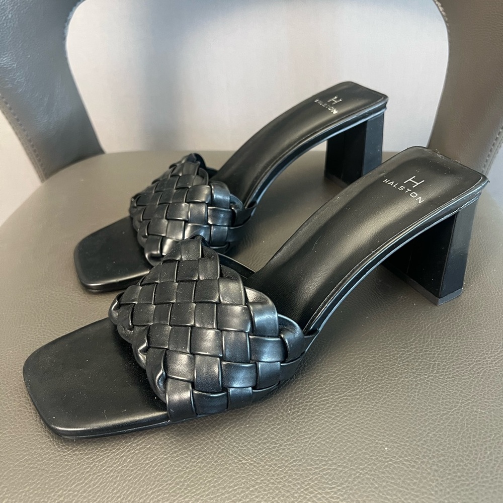Halston Heritage Black Braided Heeled Sandals